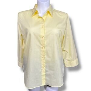 Foxcroft Womens Blouse Button Down Top Wrinkle Free Shaped Fit Collared Yellow